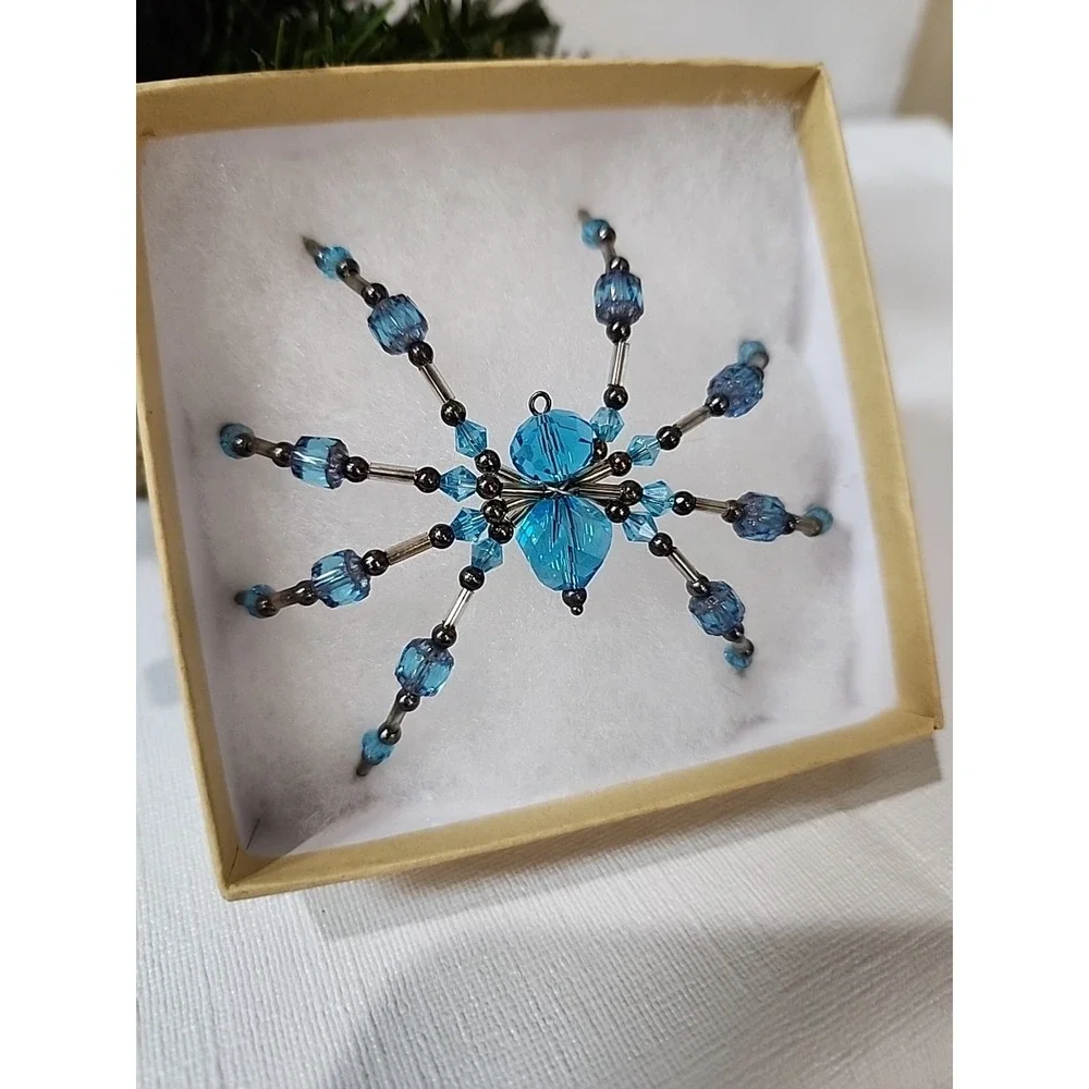 Christmas Spider Ornament Hand Crafted One Of A‎ Kind Baby Blue And Silver